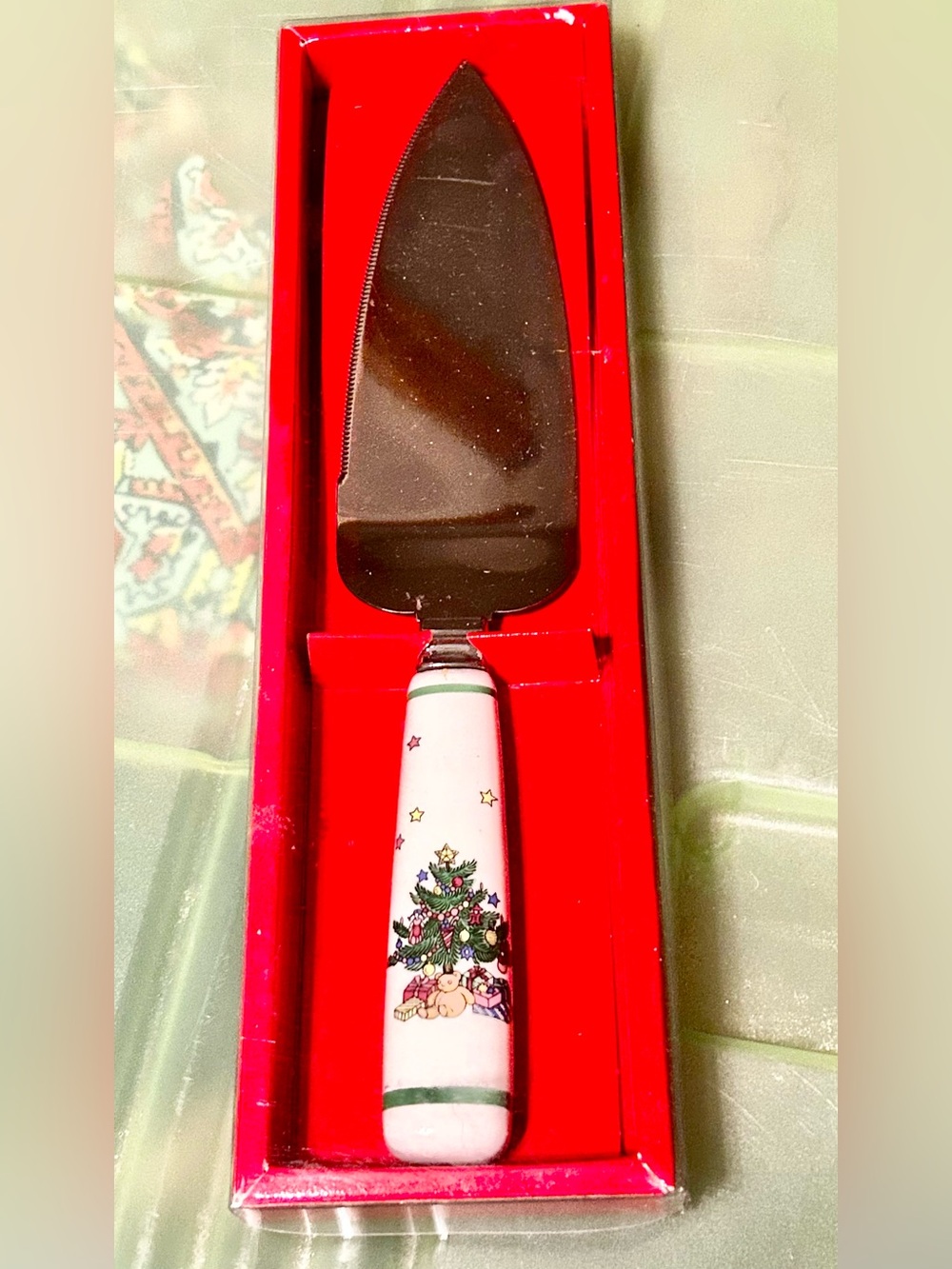 Nikko Ceramic Handle Cake Server with Festive Christmas Tree Design